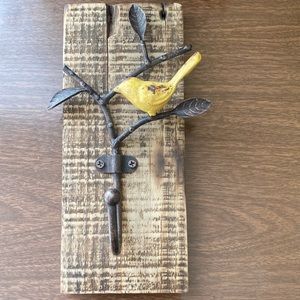Beautiful Hand Made Key Holder or Hook - Yellow Bird